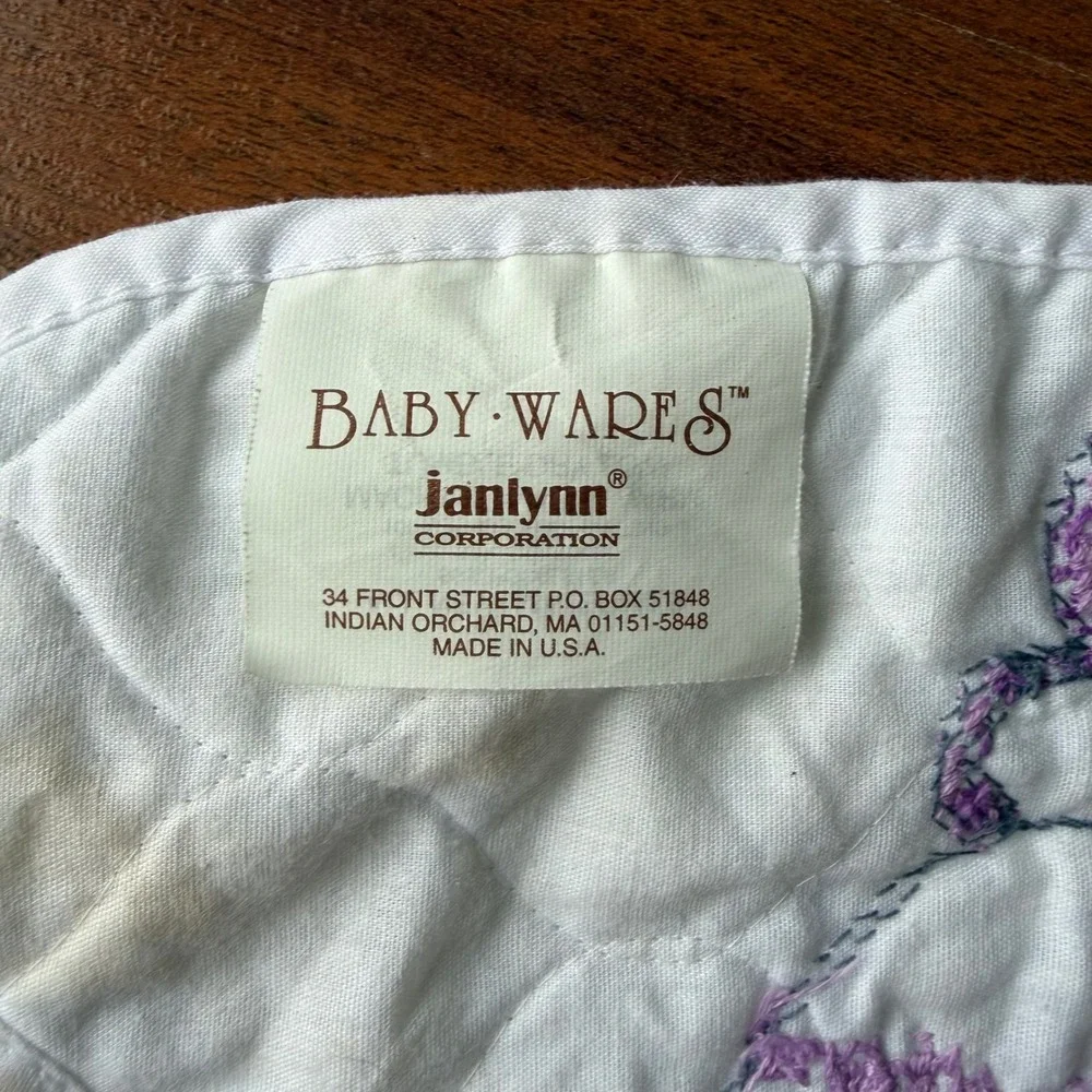 Baby Ware Janlynn Quilted Bib Purple Cow Moon‎ Stars Cross Stitch Tie